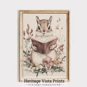 Whimsical Squirrel Reading Book Wall Art, Woodland Animal Print, Cute Nursery Decor, Children&#39;s Room Art, Animal Lovers Gift | p0661