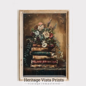 Vintage Books Floral Wall Art |Antique Books Floral Print | Rustic Book Decor | Classic Literary Art Print | Book Lover Gift | p0513