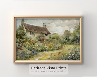 English Cottage Garden Print: Vintage Summer Landscape (Digital Download)
