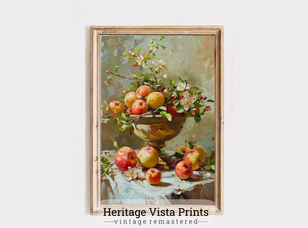 Vintage Apple Blossom Still Life Painting: Rustic Farmhouse Art ...