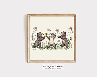 Playful Bear Nursery Print: Woodland Animal Art (Digital Download)