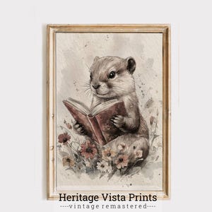 Squirrel Reading Book Watercolor Print: Whimsical Nursery Art (Digital Download)