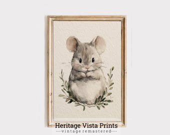 Cute Baby Mouse Wall Art, Nursery Animal Print, Kids Room Decor, Watercolor Mouse Illustration, Animal Artwork, Baby Room Gift | p0672
