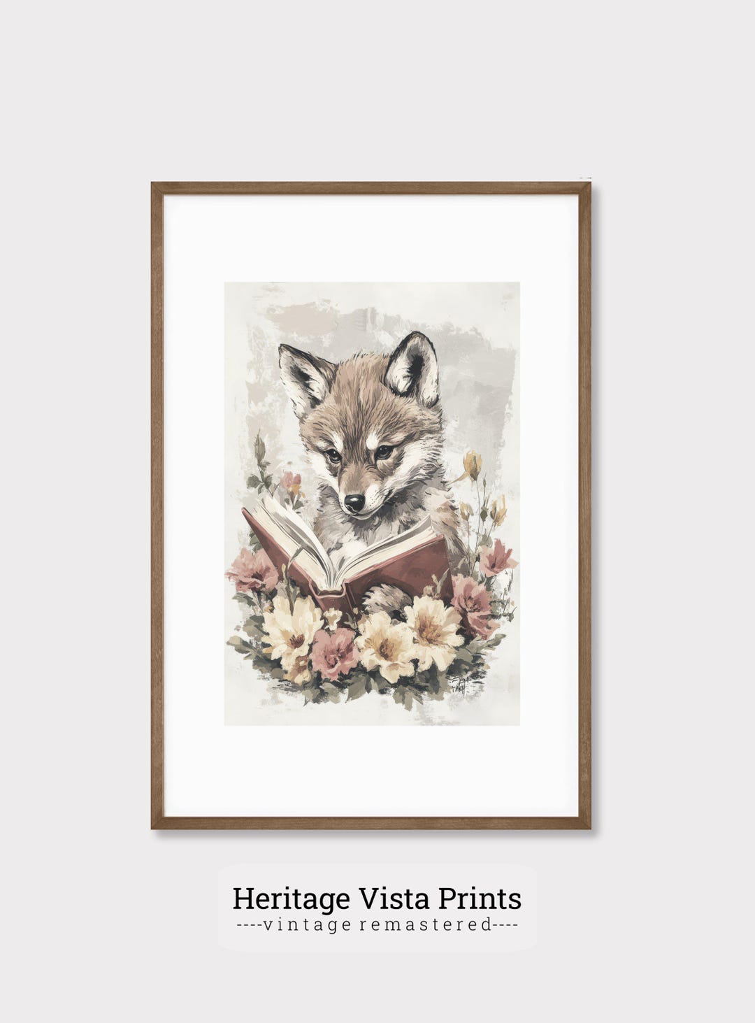 Fox Reading Book Floral Art Print: Nursery Wall Decor (digital Download ...