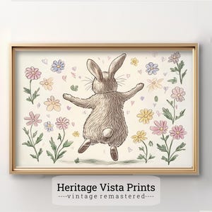 Bunny Floral Print: Vintage Nursery Wall Art (Digital Download)