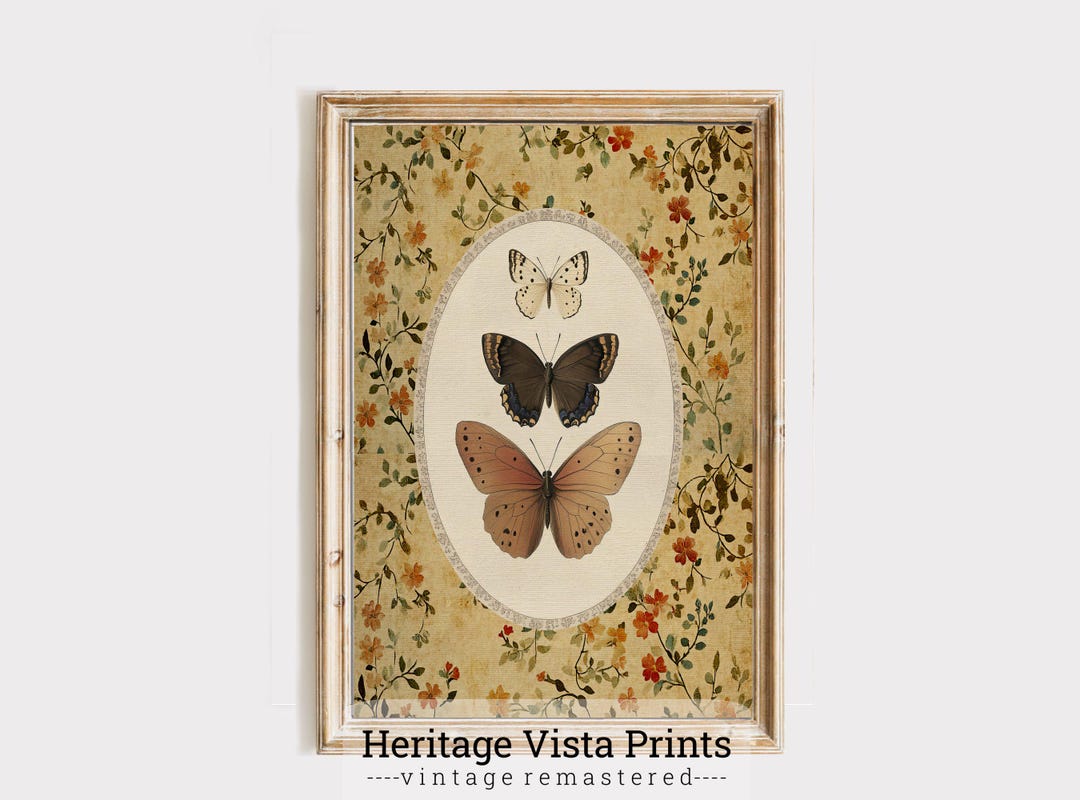 Vintage Butterfly Botanical Print: Antique Floral Illustration (digital ...