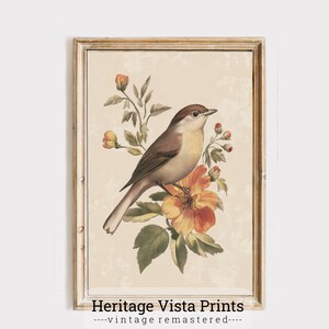 Vintage Bird Wall Art Print | Botanical Bird Illustration | Nature Inspired Home Decor | Antique Bird Art | Floral Bird Wall Decor | p0598