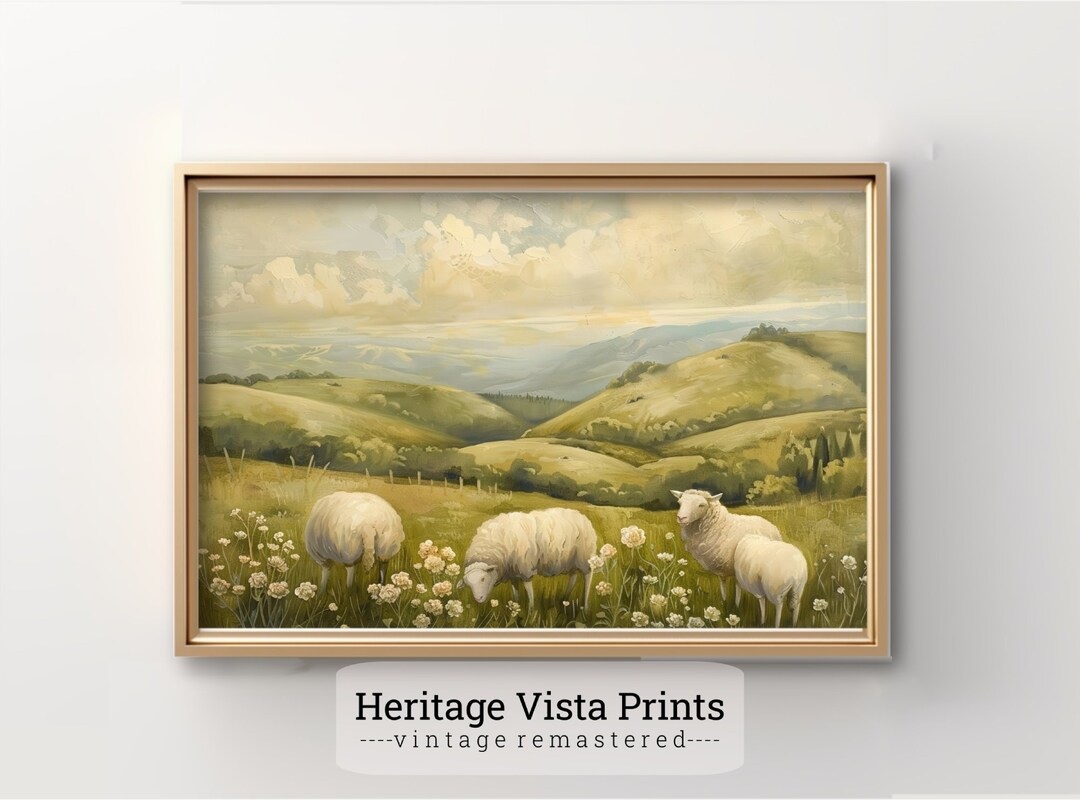 Sheep Vintage Wall Art | Whimsical Rolling Landscape | English ...