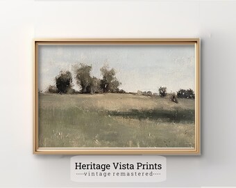 Vintage Landscape Painting: Rustic Countryside Wall Art (Digital Download)