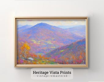 Stampa artistica di paesaggio montano colorato: decorazione scenica impressionista (download digitale)