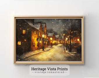 Christmas Village Print: Vintage Winter Town Scene (Digital Download)