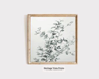 Botanical Leaf Print: Black and White Cottagecore Wall Art (Digital Download)