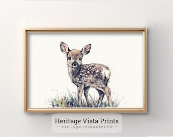 Baby Deer Watercolor Print: Woodland Nursery Art (Digital Download)
