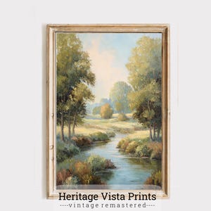 River Landscape Wall Art, Trees Painting Print, Vintage Painting, Nature Art Print, Countryside Home Decor, Scenic Wall Decor | p0717