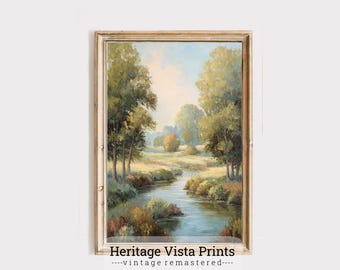 Vintage River Landscape Print: Countryside Nature Art (Digital Download)