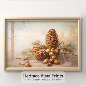 Pine Tree Cone Wall Art | Woodland Pinecone Canvas | Rustic Forest Decor Print | Nature Inspired Art | Outdoor Lodge Theme Painting | w0558