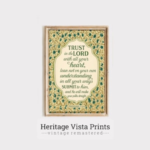 Proverbs 3 5 6 Wall Art, Trust in the Lord, Floral Wall Decor, Bible Verse Print, Scripture Wall Art, Christian Art, Home Decor | q00019