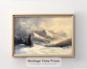 Snowy Mountain Peaks Print: Vintage Winter Landscape (Digital Download)