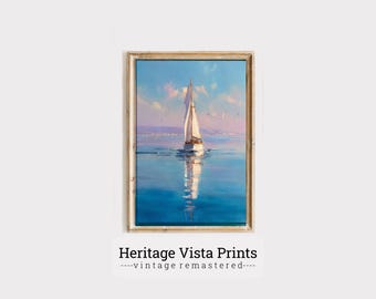 Vintage zeilbootkunstprint, nautisch muurdecor (digitale download) | p0726