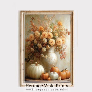 Autumn Bouquet Wall Art | Pumpkin Still Life Print | Fall Floral Art | Harvest Decor | Rustic Home Decor | Thanksgiving Wall Art | p0561 |