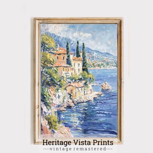 Coastal Mediterranean landscape wall art | Italian Riviera print | seaside oil painting | coastal home decor | Mediterranean vibes |p0540