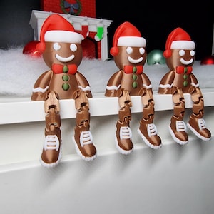 Hombre de jengibre sentado, decoración navideña decorativa impresa en 3D, sombrero de Navidad