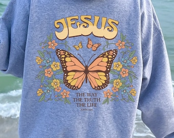 Jesus Butterfly Graphic Hoodie, Christian Bible Verse Sweatshirt