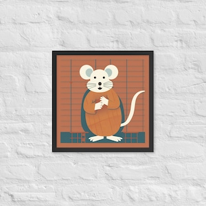Curious Mouse Framed Printed Art, Fun Animal Art, Midcentury Modern Art, Pet Art, Unique Poster Art