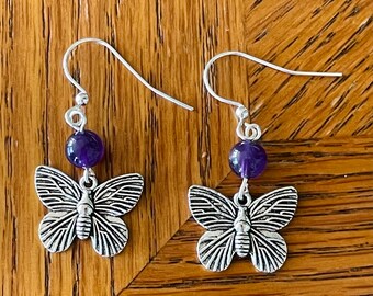 Amethyst Butterfly Dangle Earrings