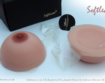 Silicone Breast Forms  Bra that is made from a pair of Softleaves E100 Silicone Breast Forms in Round Shape,  pads, travel box, tape