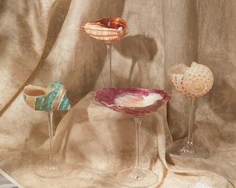 Handmade Seashell Wine Glasses, Wedding Anniversary Bridesmaid Gift