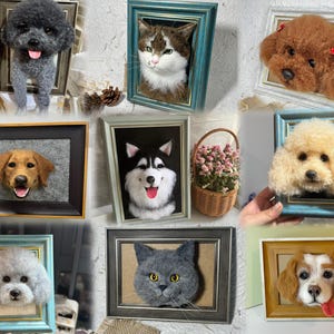 Custom Needle Felted  Pet Portrait,3D Wool Felt Pet Portrait,Wool Dog / Cat Memorial Frame ,Pet Memorial Gifts, Pet Loss Gift