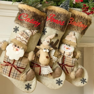 Personalized Velvet 3D Christmas Stocking: Custom Embroidered Family Stockings
