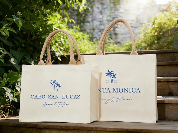 Personalized Palm Tree Wedding Welcome Tote Bag, Custom Guest Gifts, Custom Welcome Bag, Destination Wedding Favor, Bachelorette Gift