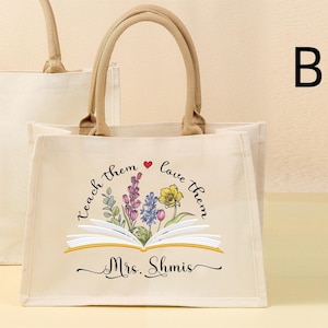 Teacher Appreciation Gift Tote Bag Canvas Custom Teacher Gift Personalized School Bag Gifted Teacher Tote Reusable Bag School Campus Bag
