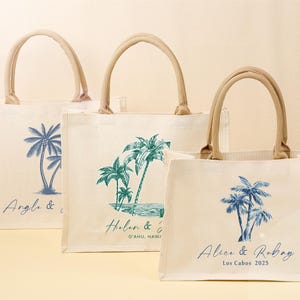 Palme Tote | Hochzeit Willkommensbeutel | Benutzerdefinierte Hochzeit Tasche | Bachelorette Geschenk | Bestimmungsort-Hochzeits-Tasche | Benutzerdefinierte Tasche | Hochzeit Strandtasche
