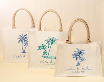 Custom Palm Tree Wedding Welcome Canvas Tote: Personalized Guest Gift