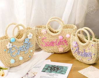 Personalized Straw Bridesmaid Handbag| Custom Bridesmaid Beach Bag| Bridesmaid Gift Basket| Bachelorette Party Tote Bag| Bridal Shower Gift