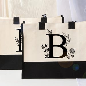 Gepersonaliseerde monogram katoenen canvas stranddraagtas, eerste draagtas bruidsmeisje cadeau-tas, aangepaste strandtas, cadeau voor haar A-Z, cadeau voor moeder