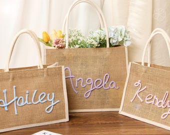 Personalized Straw Bridesmaid Handbag|Bridesmaid Beach Bag|Bachelorette Party Gift Bag|Custom Hand-held Gift Basket|Bridesmaid Gift Basket