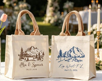 Mountain Wedding Welcome Tote,Wedding Welcome Bag,Destination Wedding Tote,Forest Tote Bag,Personalized Wedding Favors,Bridesmaid Gift