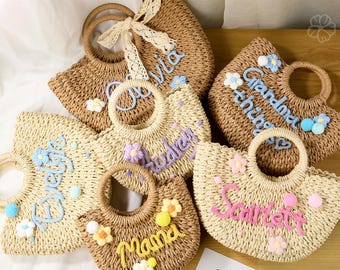 Personalized Straw Bridesmaid Handbag|Bridesmaid Beach Bag|Bachelorette Party Gift Bag|Custom Hand-held Gift Basket|Bridesmaid Gift Basket