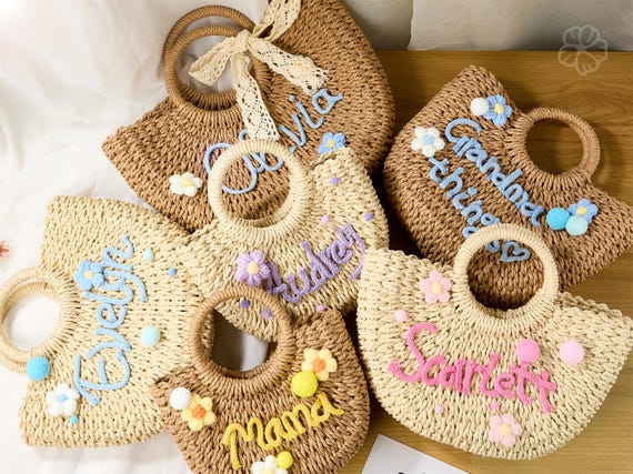 Personalized Straw Bridesmaid Handbag,Bridesmaid Gifts Basket,Custom Beach Bag,Straw Bags,Bachelorette Party Gift Bags,Wedding Party Gifts