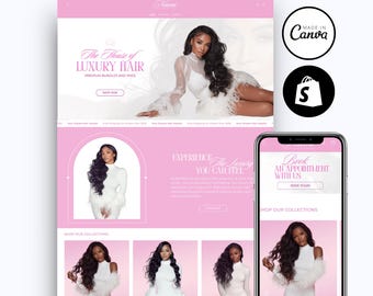 Luxury Hair Extension Pink Shopify Theme, Beauty ECommerce Template, Pastel Premium Shopify Theme