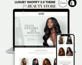Elegant Shopify Theme for Hair Extensions, White Luxury Beauty Shopify Store Design, Premium E-commerce Shopify Template for Beauty Brands