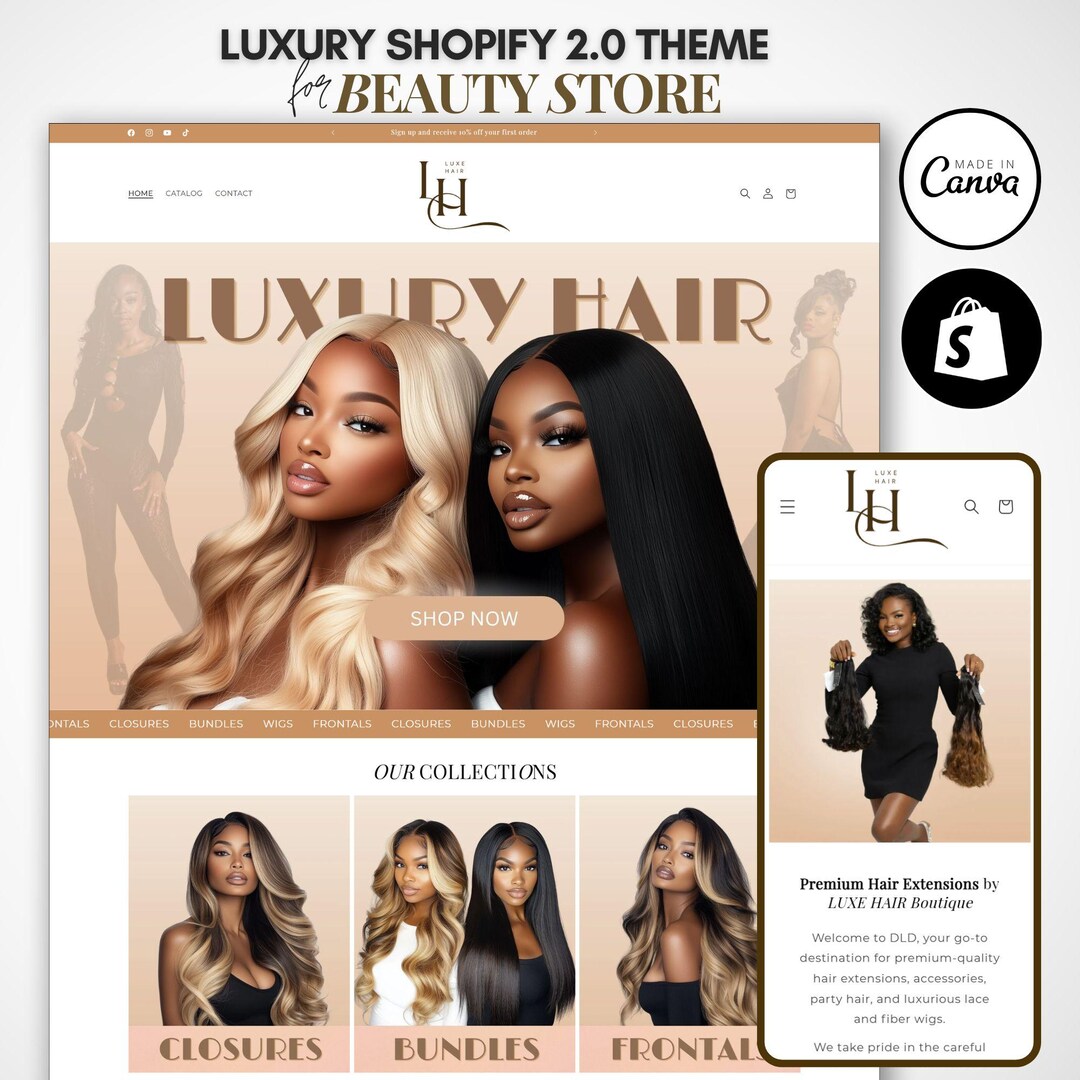 Luxury Shopify Template, Hair Extensions Beauty Shopify, Elegant E ...