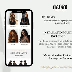 May include: A screenshot of a mobile phone displaying a website for a luxury hair extensions company called "MAOMI". The website features images of different hair extensions, including bundles, closures, wigs, and frontals. The website also includes a "Shop Our Latest Arrivals" section.