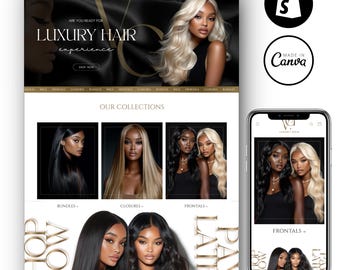 Luxury Hair Extension Shopify Theme, Beauty ECommerce Template, Black and Gold Premium Shopify Theme