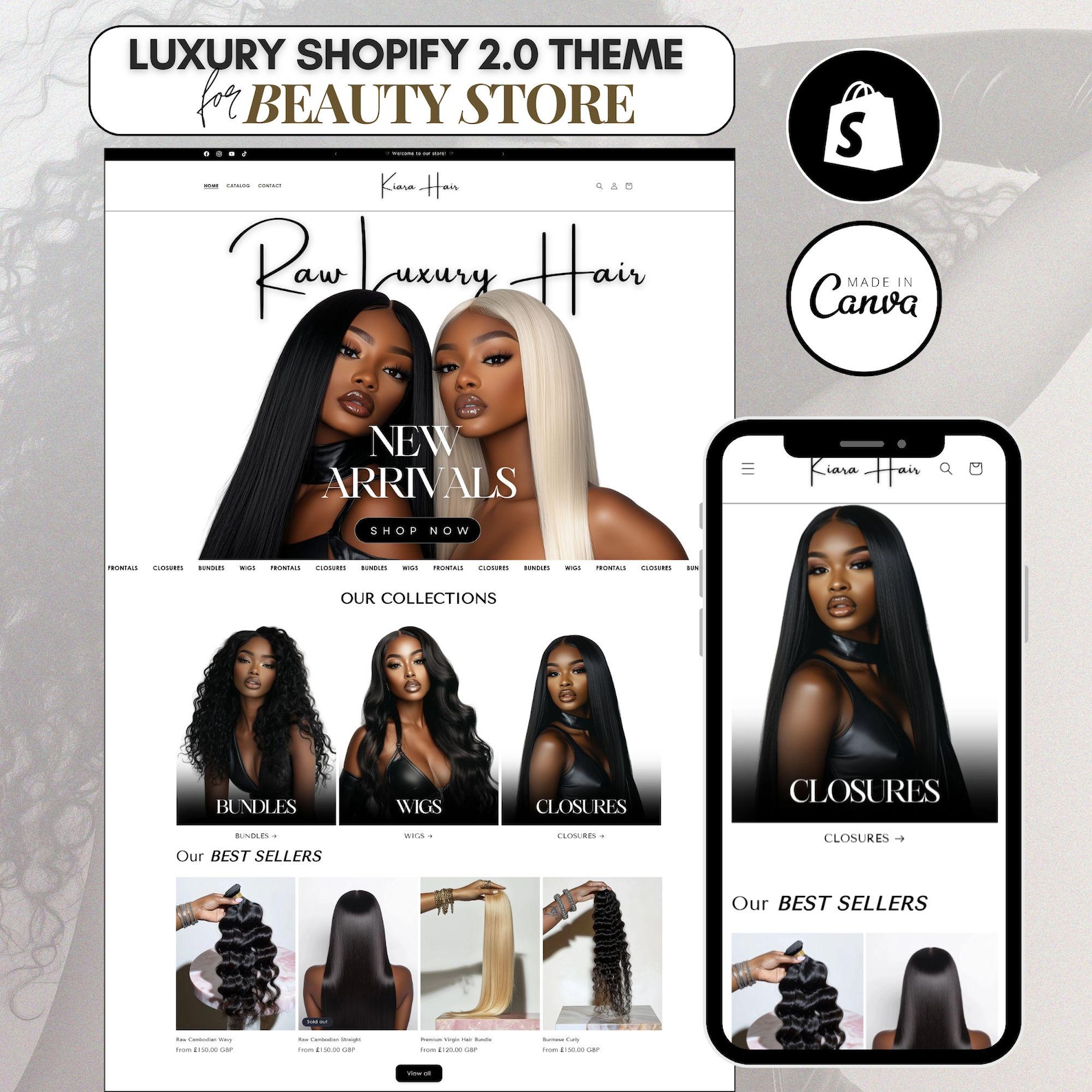 Luxury White Shopify Theme for Hair Extensions, Beauty Shopify Template ...