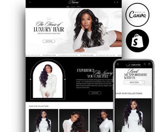 Luxury White and Black Hair Extension Black Shopify Theme, Beauty ECommerce Template, Premium Shopify Theme